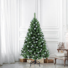 SALCAR Künstlicher Weihnachtsbaum mit Schnee – 120/150/180/210 cm Christbaum, täuschend echt, mit Metallständer, PVC Tannenbaum für Innen & Außen