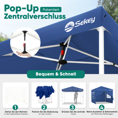 Sekey 3x3 m folding gazebo with 4 side panels and 4 sandbags