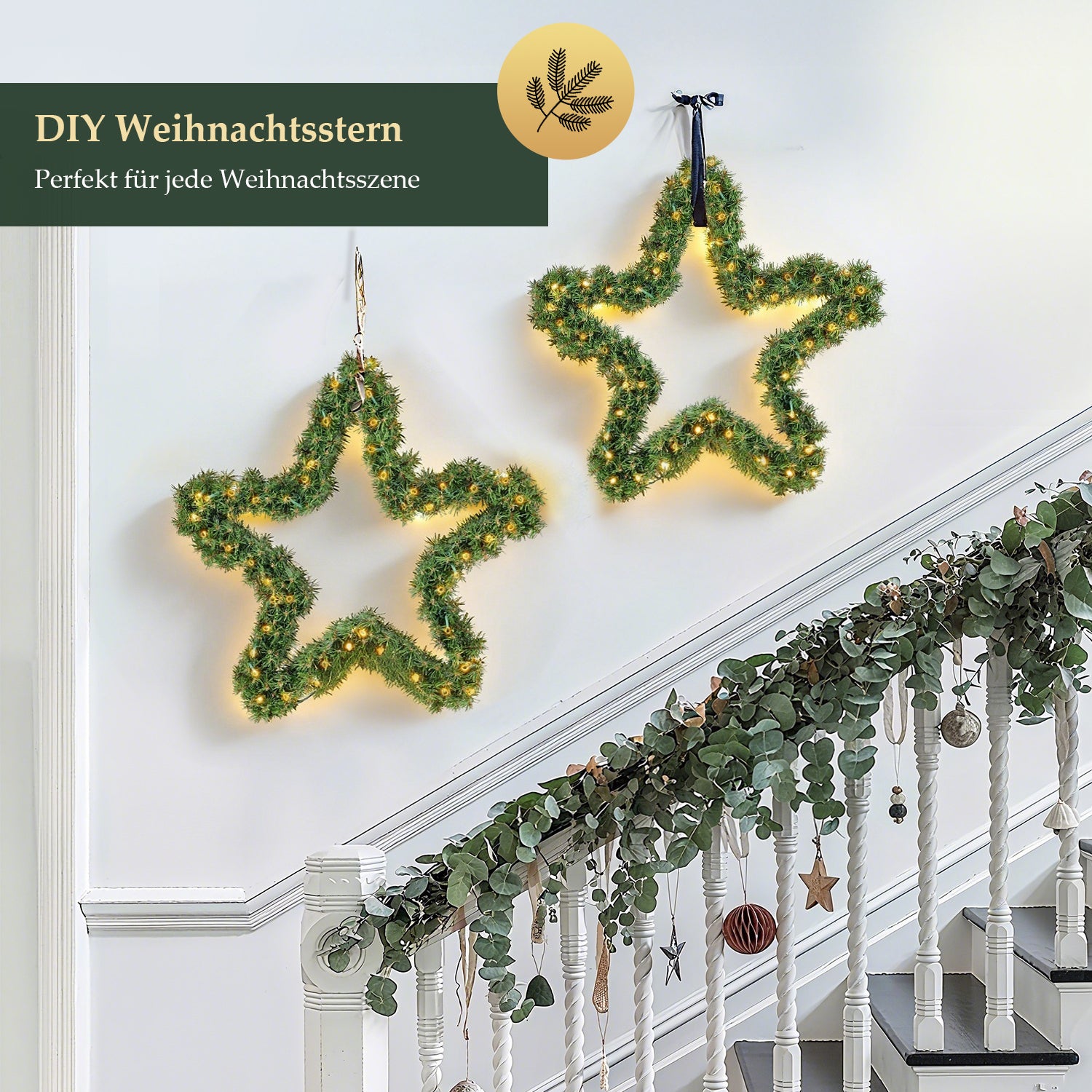 SALCAR Weihnachtsstern aus PVC mit warmweißer LED-Lichterkette – 40 cm / 55 cm, mit Batteriefach & Timer, wetterfest für Innen und Außen