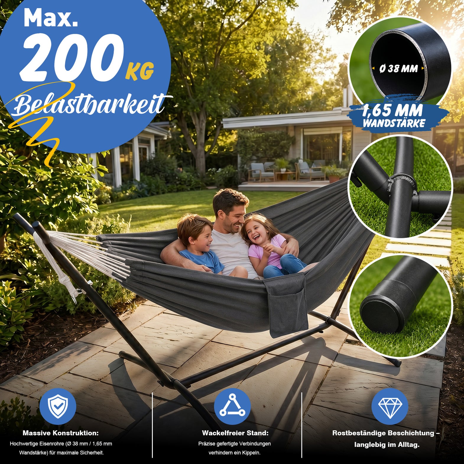 Sekey Hängematte mit Gestell – Höhenverstellbare Doppelhängematte bis – sekeymall
