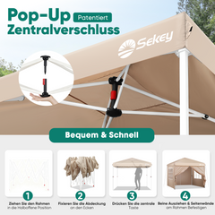 Sekey 3x3 m folding gazebo with 4 side panels and 4 sandbags