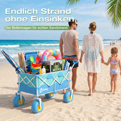 Sekey Bollerwagen faltbar mit Luftreifen 23×10 cm – Strand Bollerwagen klappbar bis 200 kg, 200L Transportwagen für Strand, Camping & Familie