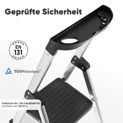 Sekey Aluminium Trittleiter 4/5 Stufen – Klappbar, Rutschfest, Mit Werkzeugablage, TÜV EN131-2, 140/160 cm, Bis 150 kg, Für Haushalt, Garage & Garten