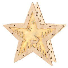 Salcar LED Weihnachtsstern aus Holz – 30 cm, 10 LEDs, Warmweiß, Glitzereffekt, Batteriebetrieb