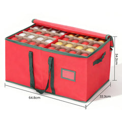 Salcar Rote Aufbewahrungsbox für 128 Weihnachtskugeln – Faltbare Christbaumkugel-Box 64,8×32,3×34,2 cm mit 128 Fächern, Tragegriffen & Doppelreißverschluss