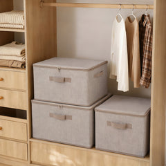 Sekey Aufbewahrungsboxen 3er Set mit Deckel | Stoffboxen 40 × 30 × 25 cm – formstabil, faltbar & vielseitig einsetzbar