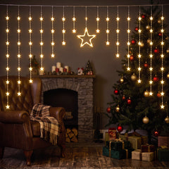 Salcar LED Sternenvorhang Warmweiß – Weihnachtsbeleuchtung mit 8 Modi, Timer & Memory