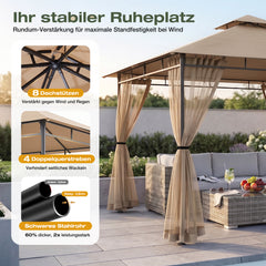 Sekey garden gazebo 3x3 m, garden tent with mosquito net, breathable double roof 160g/㎡ polyester