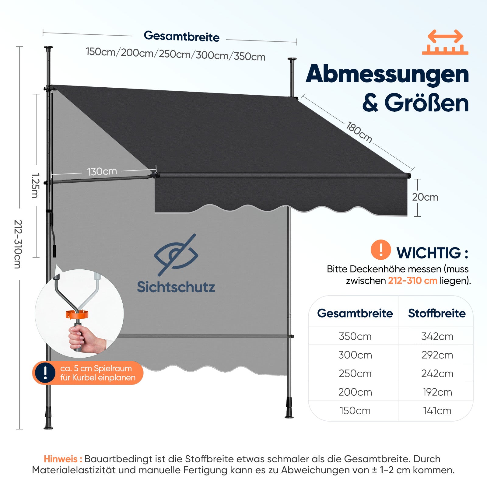 kesser markise homepage Sekey Klemmmarkise ohne Bohren in 150–350 cm Breite, 130 cm Ausfall, 0 – sekeymall
