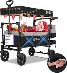 Sekey 110L / 150KG Faltbarer Bollerwagen mit Dach, Schiebegriff, Fußbreme, PU Räder, 5050 Sekey