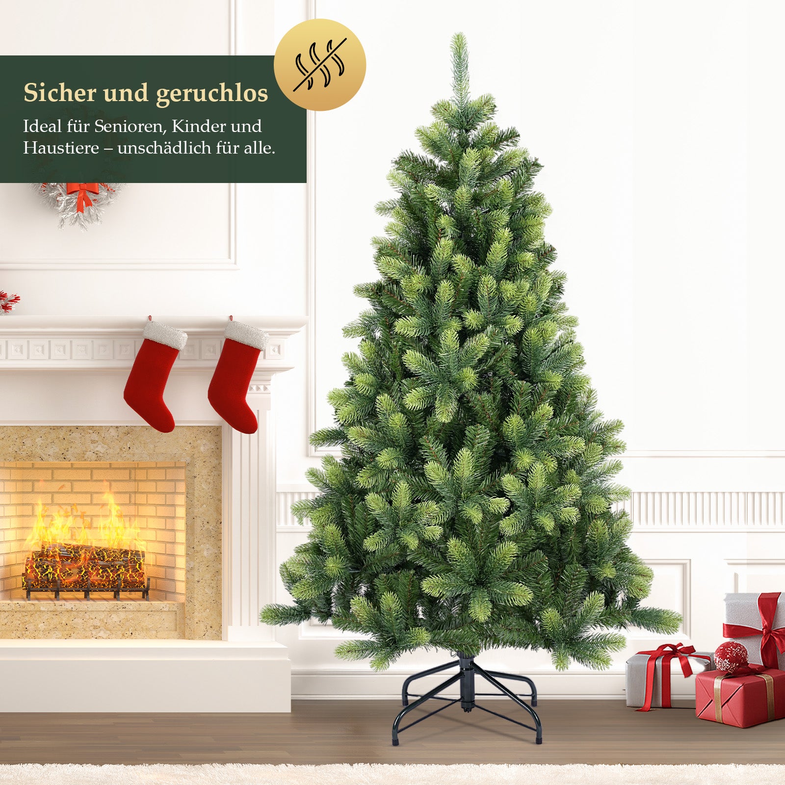SALCAR 150 cm/180 cm/210 cm Künstlicher Weihnachtsbaum – Realistische PE-Rundspitzen, Unsichtbare PVC-Zweige, Stabiler Metallständer, Perfekt für Innenbereich