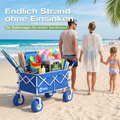 Sekey Bollerwagen faltbar mit Luftreifen 23×10 cm – Strand Bollerwagen klappbar bis 200 kg, 200L Transportwagen für Strand, Camping & Familie