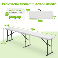 Sekey Klappbare Kunststoff-Bierbank 183 cm – Faltbare Gartenbank, bis 300 kg belastbar, wetterfest, ideal für Camping, Garten & Feste