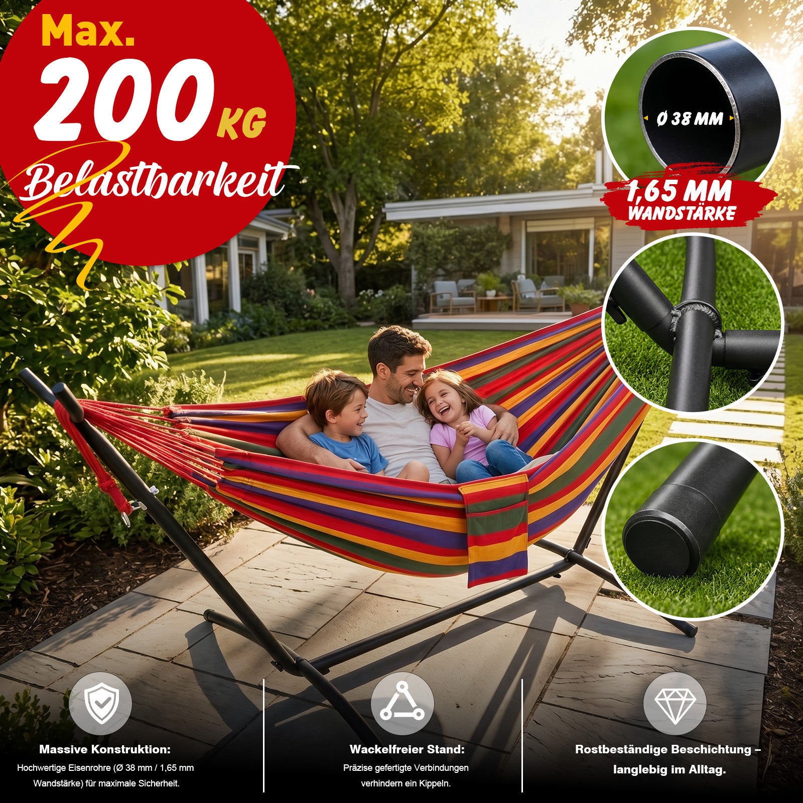 Sekey Hängematte mit Gestell – höhenverstellbare Doppelhängematte bis – sekeymall