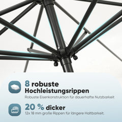 Sekey 300 cm Aluminum Round Garden Parasol, Market Umbrella, Foldable, with Crank