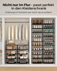 Sekey Schuhregal mit 10 Ebenen – Schmal, stabil & platzsparend, Metallgestell mit Vliesstoffablagen, ideal für Flur & kleine Räume