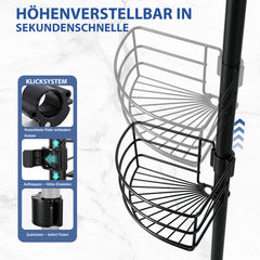 Sekey Duschregal Ohne Bohren – Höhenverstellbares Teleskop-Duschregal 79–315 cm mit Klicksystem, Rostfrei & Eck-Design, Stabiles Badezimmer-Organizer