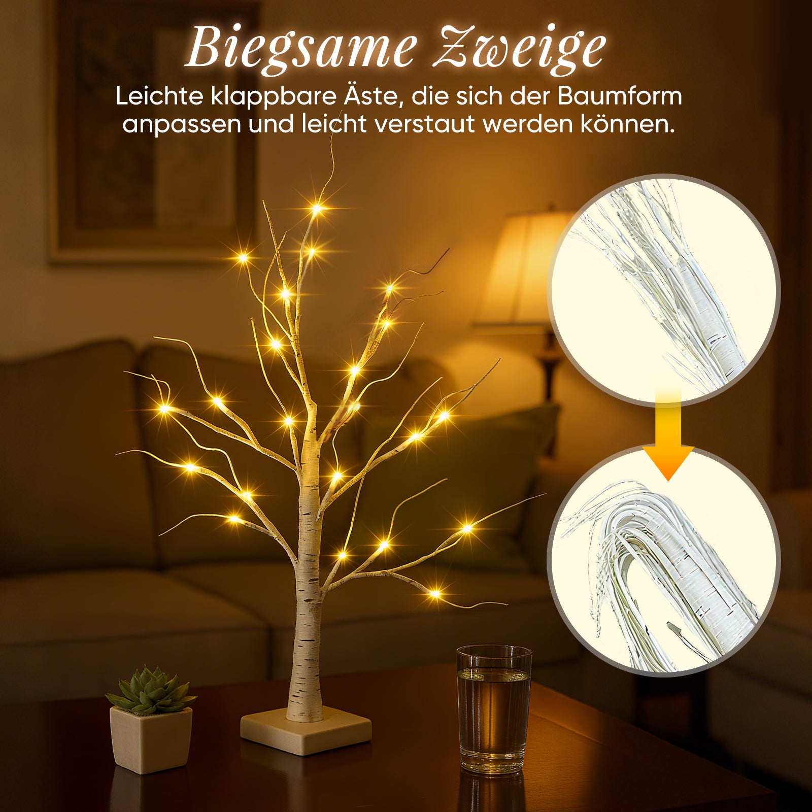 Salcar LED Lichterbaum 60 cm, Birke mit 24 warmweißen LEDs, – sekeymall