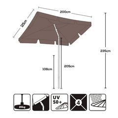 Sekey 200 x 125 cm balcony umbrella rectangular with protective cover, sun protection UV50+