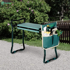 Sekey Height-Adjustable Kneeling Bench for Gardening, Load Capacity 160KG/180KG, Foldable Garden Stool with Tool Pockets, Knee Comfort for Gardening, Green