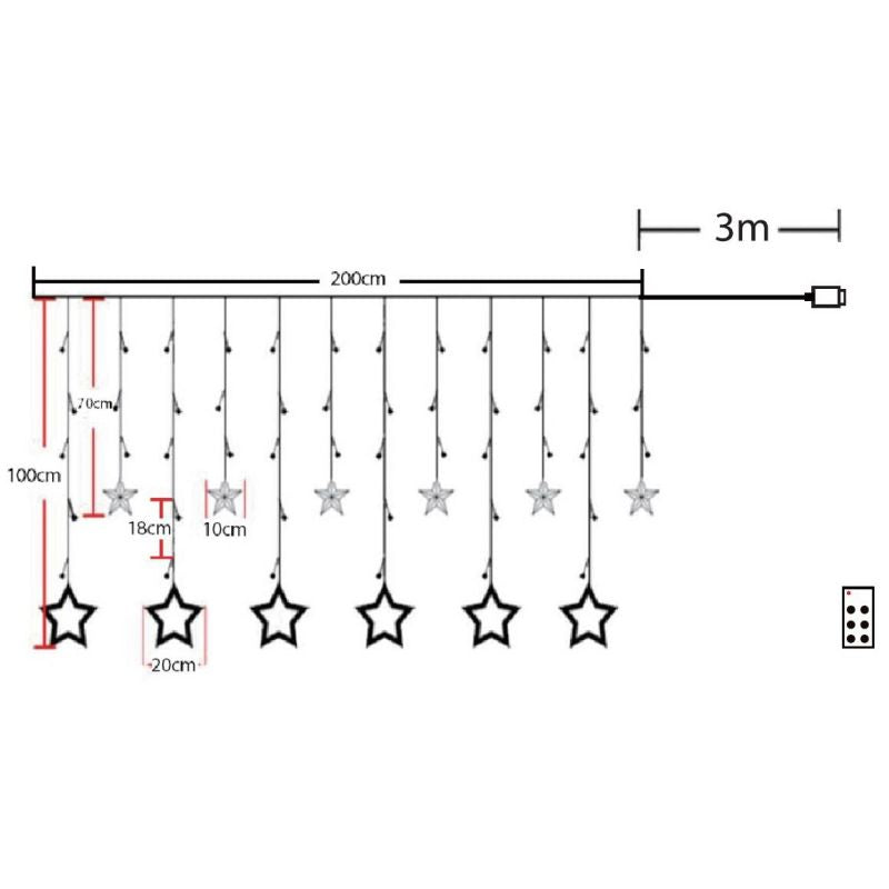 Salcar 2 x 1 m LED Lichtervorhang mit 12 Sternen, 138 LEDs, USB-betrieben