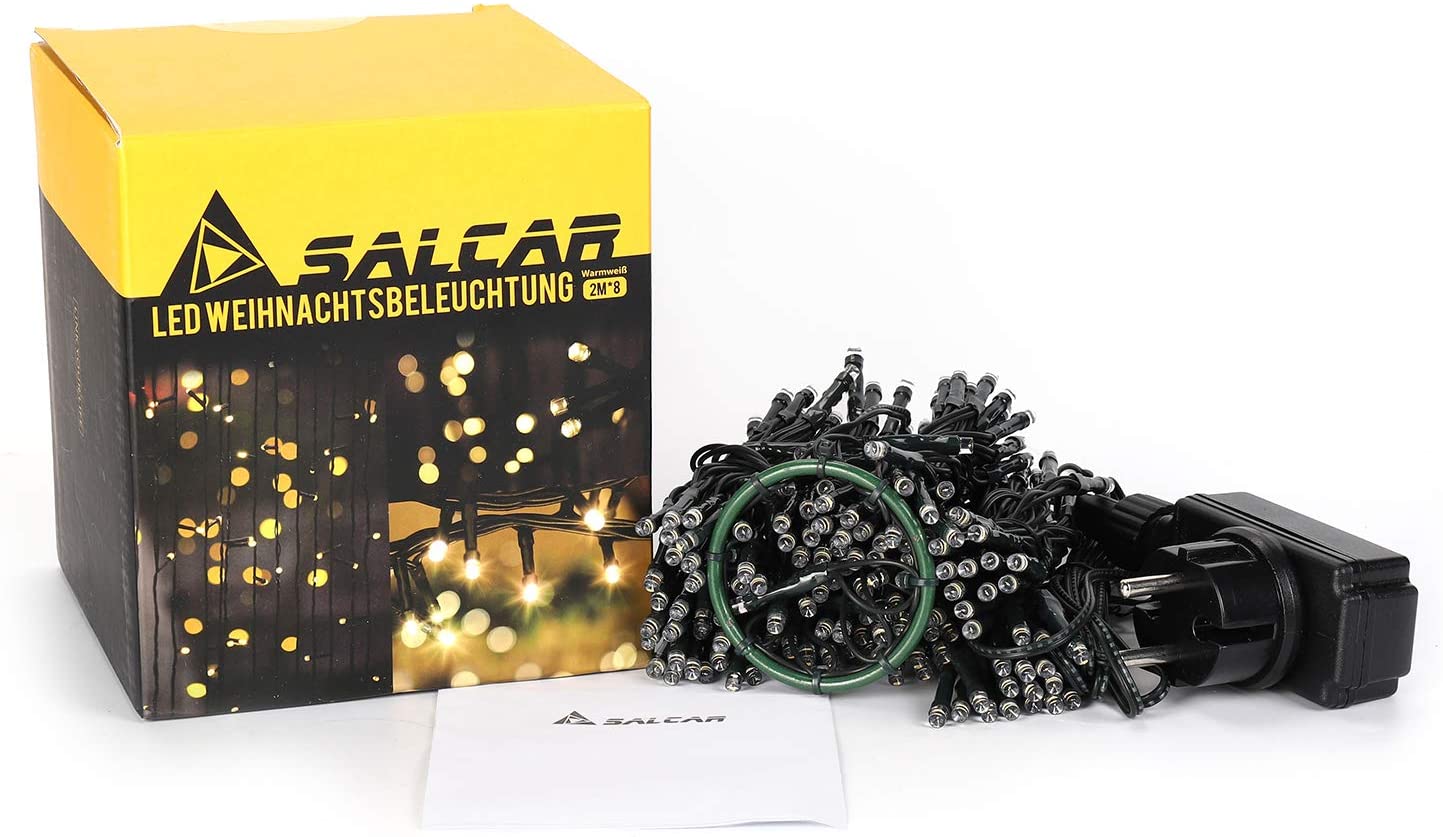 Salcar 3 m LED Lichterkette für Weihnachtsbaum, mit 10 Strängen, 350 LEDs, 31V GS-zertifizierte Stromversorgung