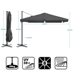 Sekey 300 cm x 300 cm Ampelschirm, Sonnenschutz UV50+ Sekey