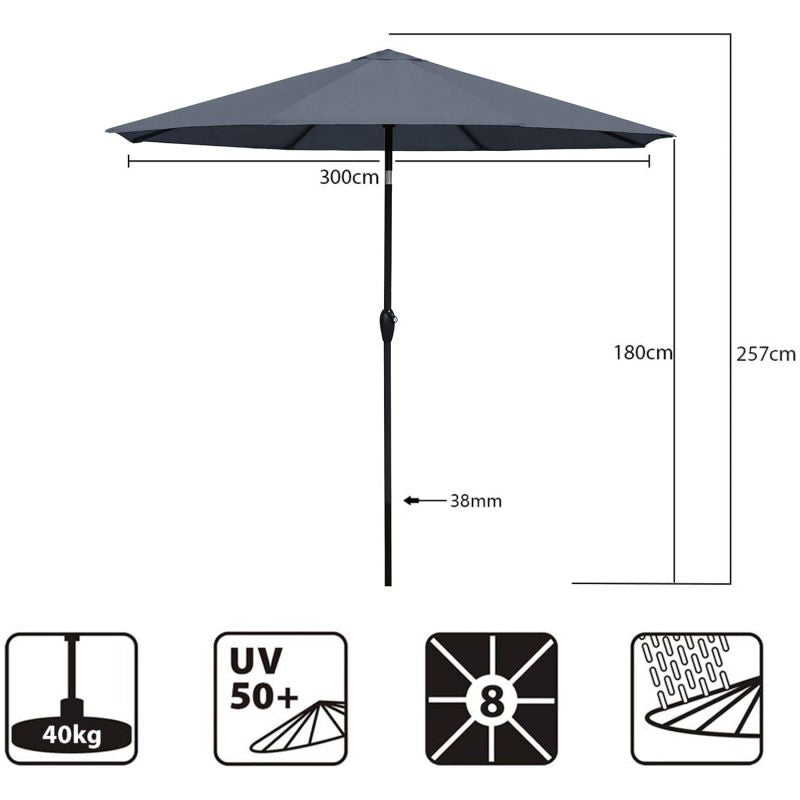 Sekey 300 cm parasol with crank, sun protection UV50+