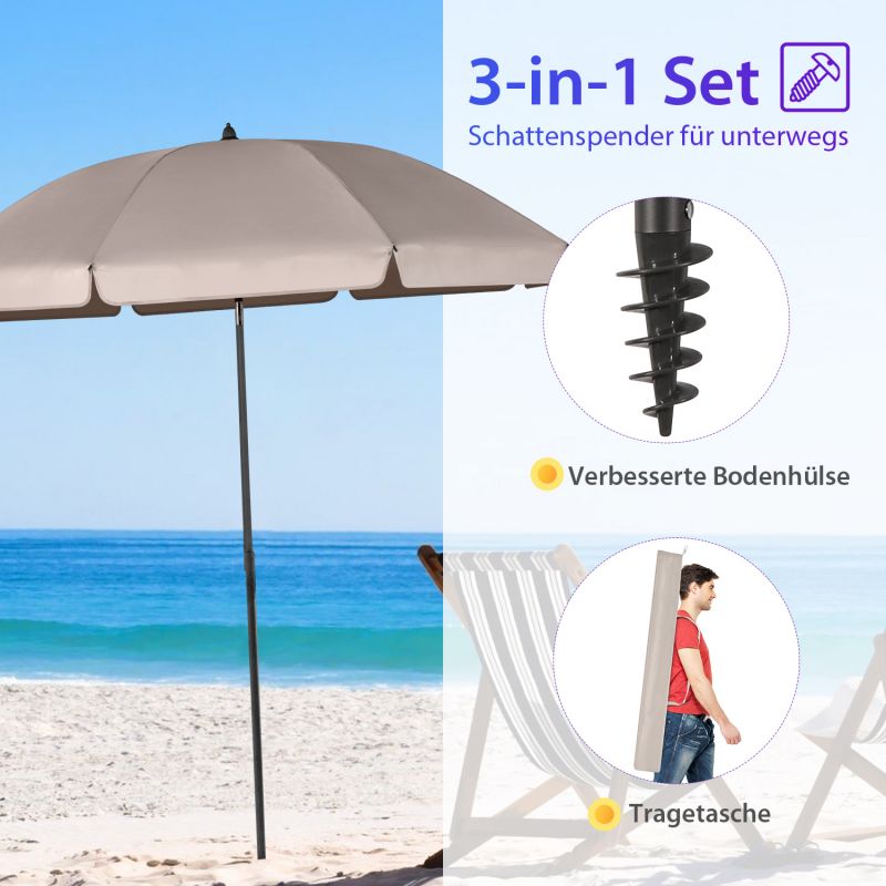 Sekey ∅ 180 cm Strandschirm mit Schutzhülle und Bodenhülse, Sonnenschutz UV50+