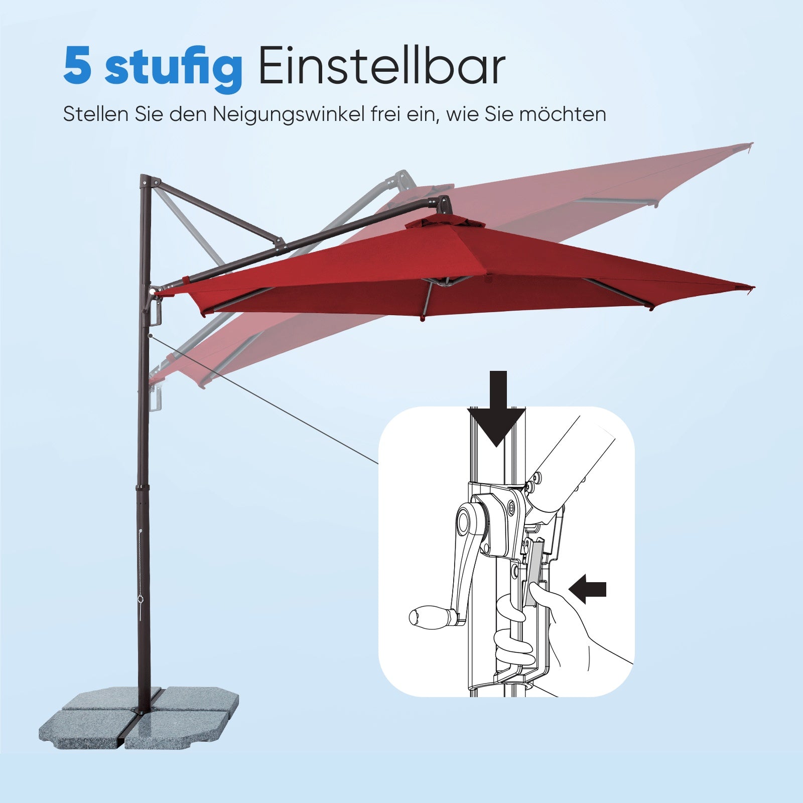 Sekey Ampelschirm 300 cm – Aluminium Sonnenschirm mit 360° Drehung, Neigefunktion, UV50+ Schutz