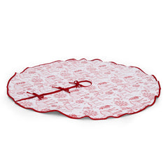 Salcar Beidseitig bestickte Weihnachtsbaumdecke in Rot und Weiß – Doppelseitiger Christbaumrock mit Rentier- & Schneeflockenmotiv