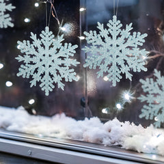 Salcar 24 Stück Schneeflocken Weihnachtsdeko Blau – Glitter Schneeflocken Anhänger Ø10cm, Wiederverwendbarer Weihnachtsbaumschmuck für Winter & Festtage Salcar