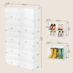 Sekey White Shoe Cabinet with 6/8/10 Compartments – Large Modular Shoe Rack for up to 24 Pairs of Shoes