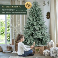 SALCAR Künstlicher Weihnachtsbaum aus PE & unsichtbaren PVC-Spitzen – Natürliche graugrüne Tanne mit Schnellaufbau-Klappsystem & stabilem Metallständer (150 cm / 180 cm / 210 cm)