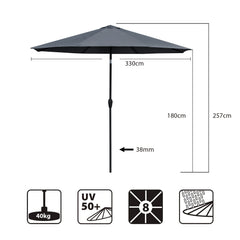 Sekey Sonnenschirm, 330cm Alu Gartenschirm 8-eckiger, mit Kurbel Sekey