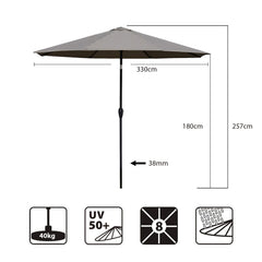 Sekey Sonnenschirm, 330cm Alu Gartenschirm 8-eckiger, mit Kurbel Sekey