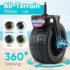 Sekey Faltbarer Bollerwagen 400 L, Extra Lang (110 cm), 200 kg Tragkraft, Schwerlast Transportwagen mit Geländerädern & Getränkehalter – Für Strand, Camping & Garten Sekey