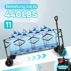Sekey Faltbarer Bollerwagen 400 L, Extra Lang (110 cm), 200 kg Tragkraft, Schwerlast Transportwagen mit Geländerädern & Getränkehalter – Für Strand, Camping & Garten Sekey