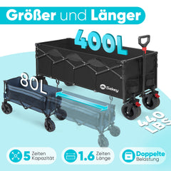 Sekey Faltbarer Bollerwagen 400 L, Extra Lang (110 cm), 200 kg Tragkraft, Schwerlast Transportwagen mit Geländerädern & Getränkehalter – Für Strand, Camping & Garten Sekey