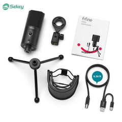 Fifine K683A USB Kondensator Mikrofon mit Ständer, Popfilter, Stummschalttaste und Kopfhörerbuchse Sekey