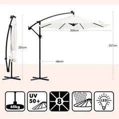 Sekey 300 cm Ampelschirm mit LED Solar Beleuchtung, Sonnenschutz UV50+ Sekey