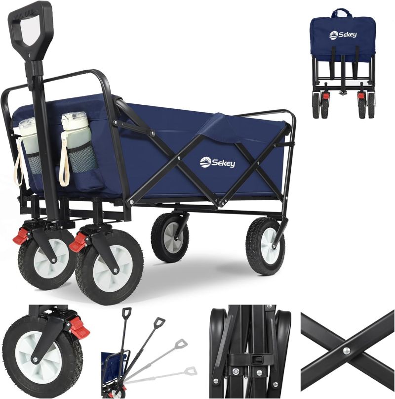 Sekey 100L / 200KG Faltbarer Bollerwagen, mit Bremsen und Vollgummirädern