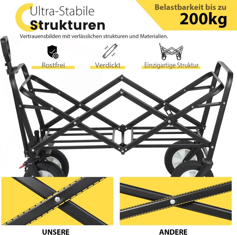 Sekey 100L / 200KG Foldable handcart, with brakes and solid rubber wheels