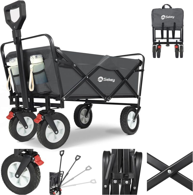 Sekey 100L / 200KG Faltbarer Bollerwagen, mit Bremsen und Vollgummirädern