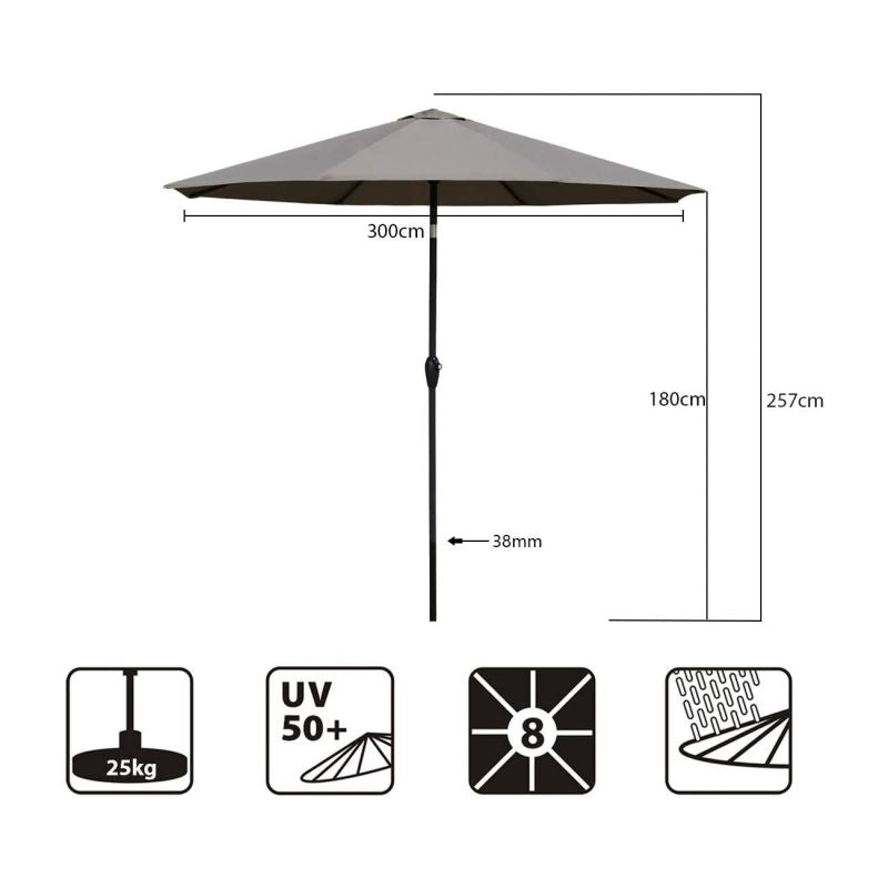 Sekey 300 cm parasol with crank, sun protection UV50+