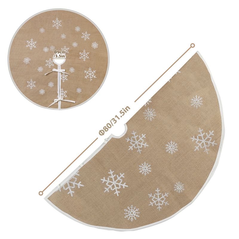 SALCAR Christmas tree blanket, round carpet made of linen, decorated with white snowflakes, tree carpet Christmas tree skirt 80cm / 120cm / 150cm