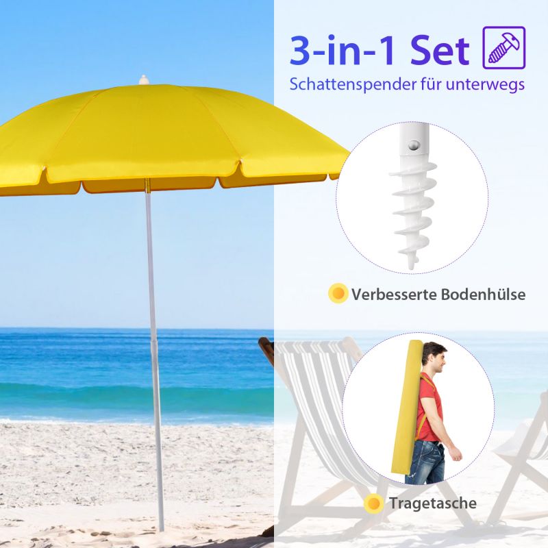 Sekey ∅ 180 cm Strandschirm mit Schutzhülle und Bodenhülse, Sonnenschutz UV50+