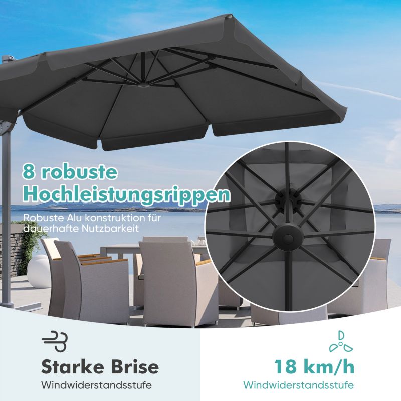 Sekey 300 cm x 300 cm cantilever parasol, sun protection UV50+