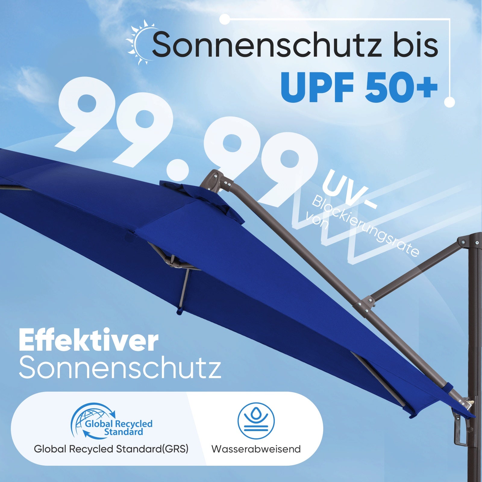 Sekey Ampelschirm 300 cm – Aluminium Sonnenschirm mit 360° Drehung, Neigefunktion, UV50+ Schutz