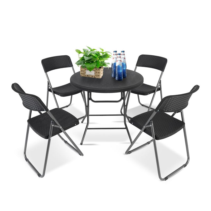 Sekey 5-teilig Balkonset aus Polyrattan, 4 Klappstuhl und Klapptisch